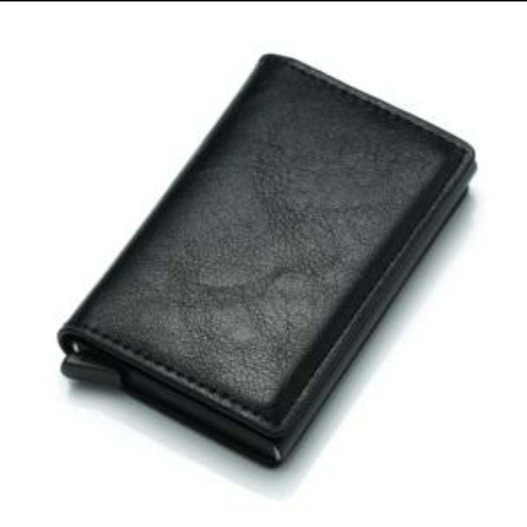 財布 スライドケース 名刺入れ ブラック カードケース レザー 便利 メンズのファッション小物(折り財布)の商品写真