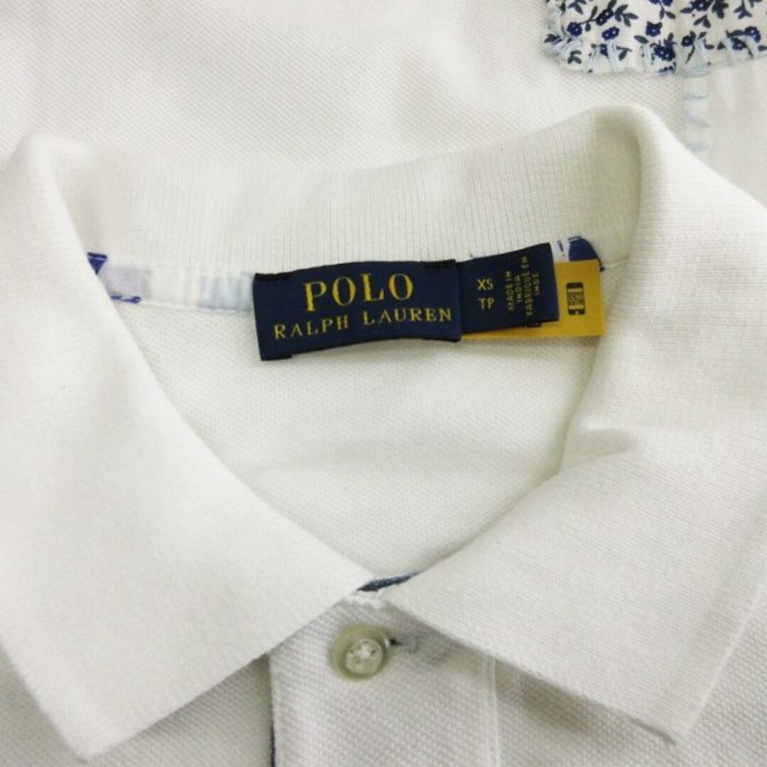 POLO RALPH LAUREN(ポロラルフローレン)のポロ ラルフローレン ポロシャツ 半袖 鹿の子 パッチワーク 白 XS ■SM レディースのトップス(ポロシャツ)の商品写真