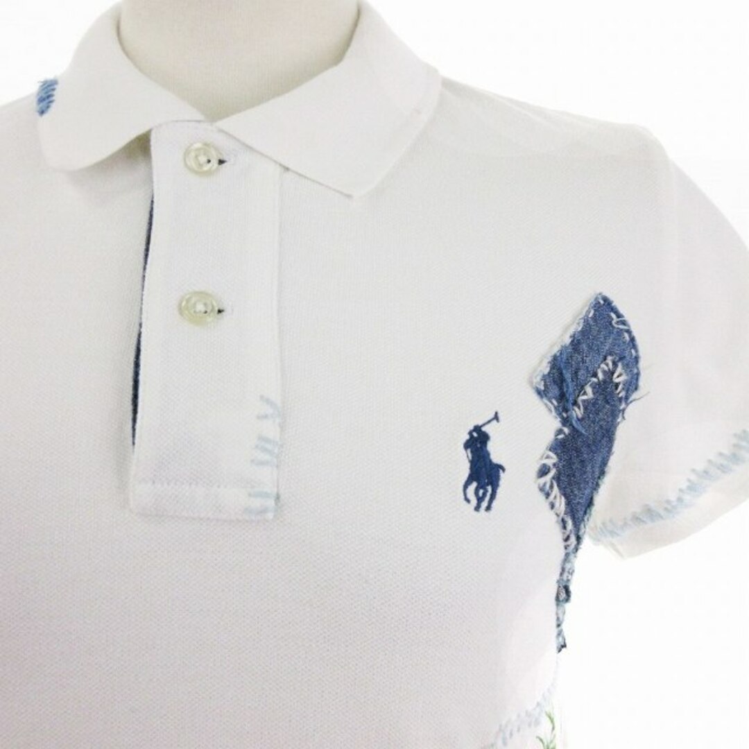 POLO RALPH LAUREN(ポロラルフローレン)のポロ ラルフローレン ポロシャツ 半袖 鹿の子 パッチワーク 白 XS ■SM レディースのトップス(ポロシャツ)の商品写真