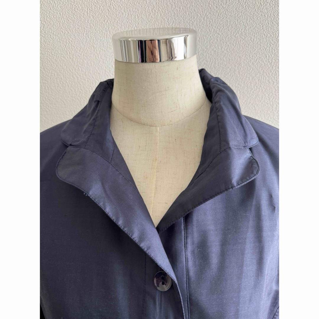 レディース　絹　シルク100% ジャケット　シャツ　羽織　ネイビー　Ｌサイズ レディースのジャケット/アウター(テーラードジャケット)の商品写真