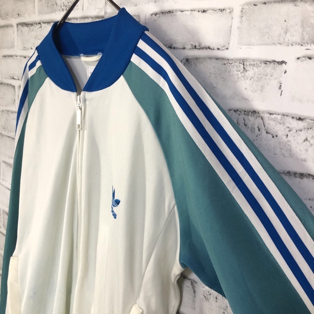 Originals（adidas）(オリジナルス)の90s⭐️adidas トラックジャケットM 刺繍 vintage 白×緑×青白 メンズのトップス(ジャージ)の商品写真