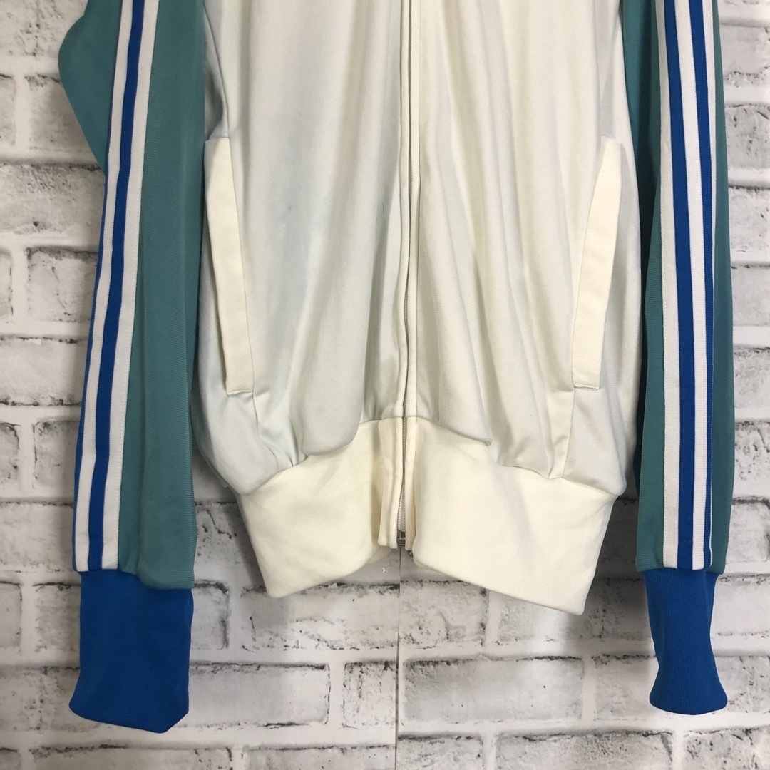 90s⭐️adidas トラックジャケットM 刺繍 vintage 白×緑×青白 90s⭐️adidas トラックジャケットM 刺繍 vintage 白×緑×青白
