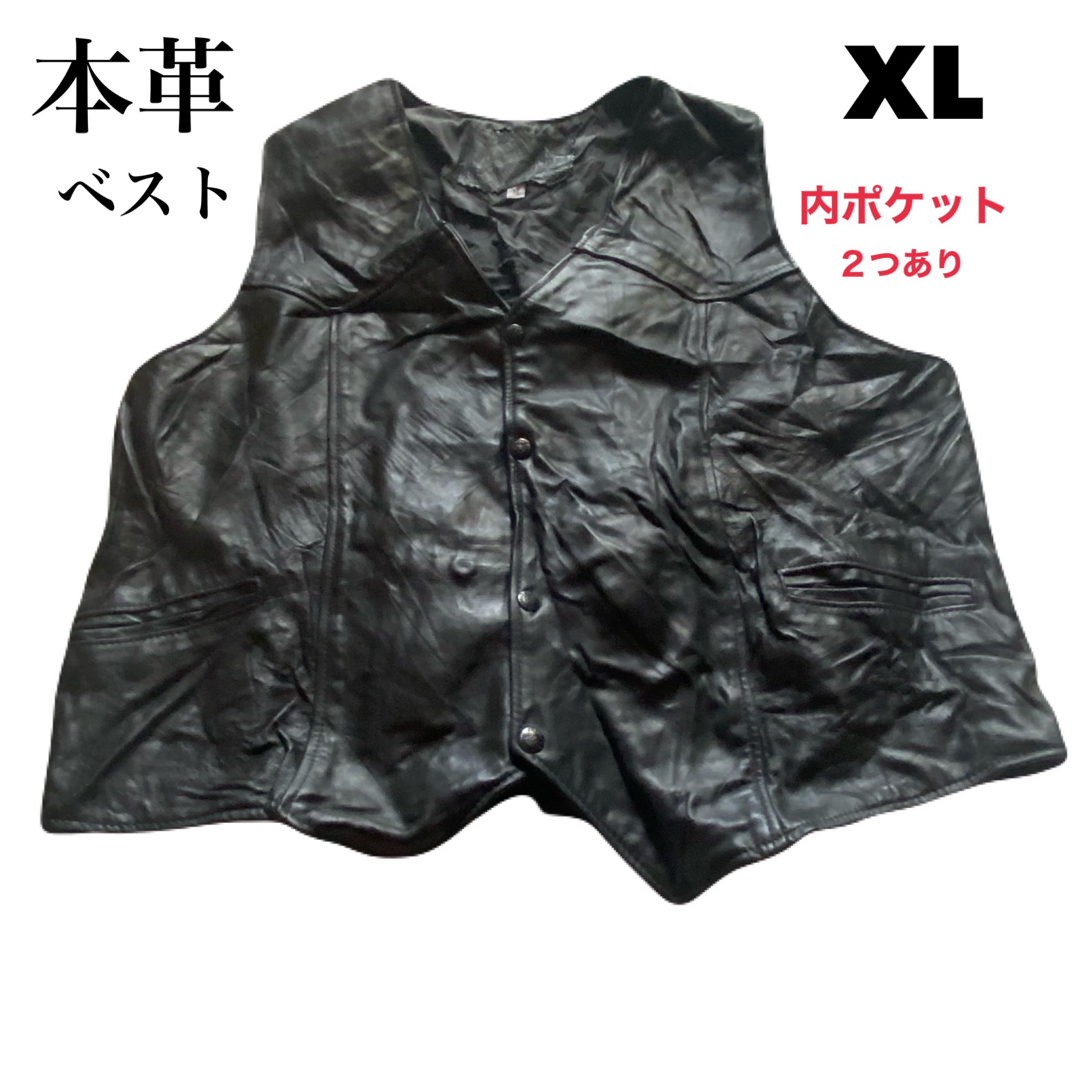 本革ベスト☆ライダースベスト　メンズ　XL 革ベスト レザーベスト メンズのジャケット/アウター(ライダースジャケット)の商品写真