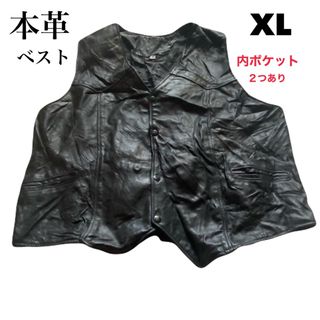 本革ベスト☆ライダースベスト　メンズ　XL 革ベスト レザーベスト(ライダースジャケット)