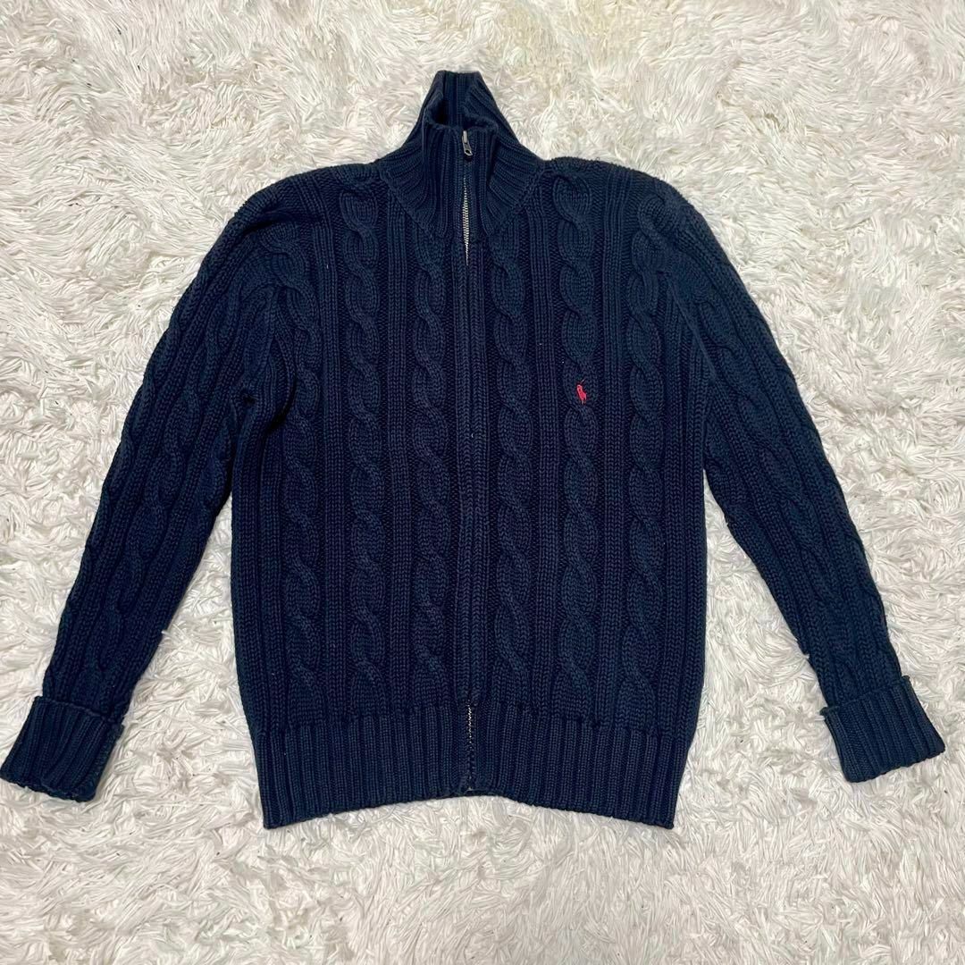 POLO RALPH LAUREN(ポロラルフローレン)の【ポロバイラルフローレン】ケーブルニット セーター フルジップ ネイビー M メンズのトップス(ニット/セーター)の商品写真