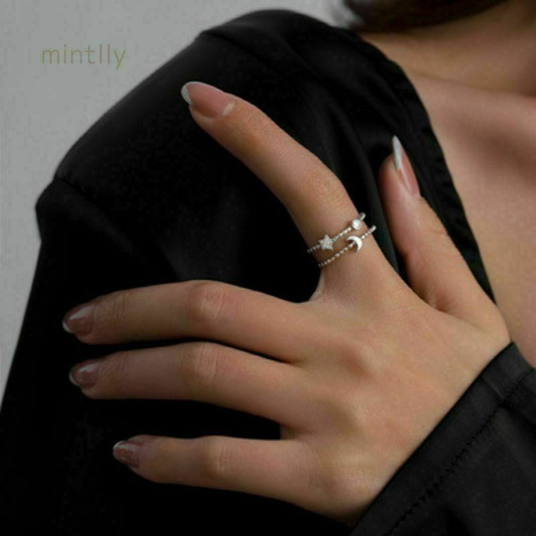 リング 指輪 月 星 三日月 シルバー ファッション かわいい フリーサイズ レディースのアクセサリー(リング(指輪))の商品写真