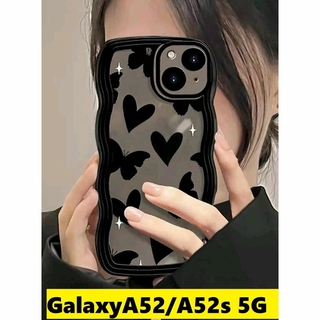 ギャラクシー(Galaxy)のGalaxyA52/A52s 5G★ウェーブ なみなみ　ハート&蝶々(Androidケース)