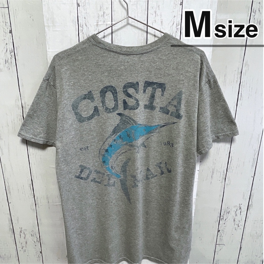 GILDAN(ギルタン)のUSA古着　Tシャツ　M　グレー　プリント　ロゴ　フィッシング　釣り　魚　カジキ メンズのトップス(Tシャツ/カットソー(半袖/袖なし))の商品写真