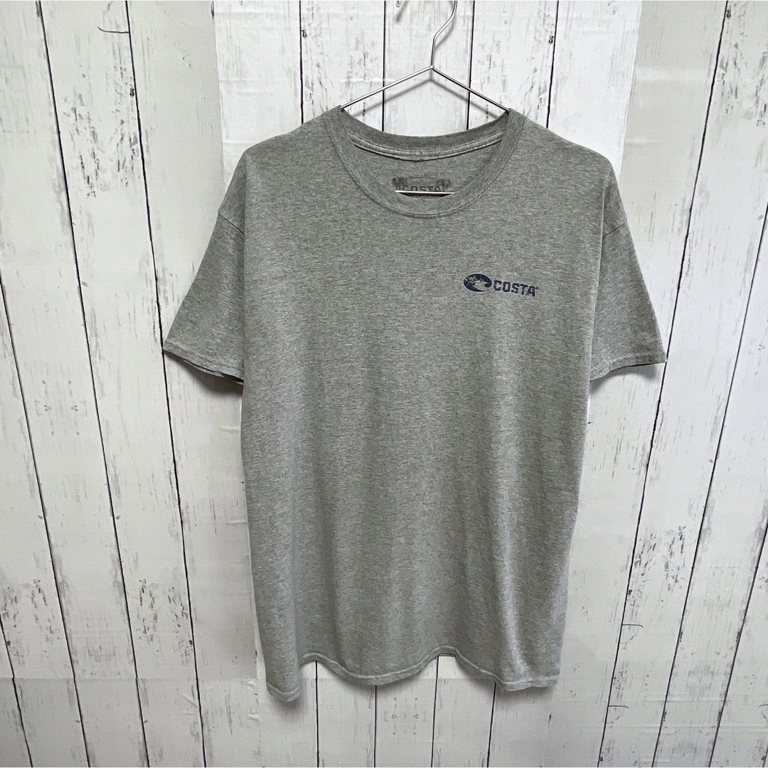 GILDAN(ギルタン)のUSA古着　Tシャツ　M　グレー　プリント　ロゴ　フィッシング　釣り　魚　カジキ メンズのトップス(Tシャツ/カットソー(半袖/袖なし))の商品写真