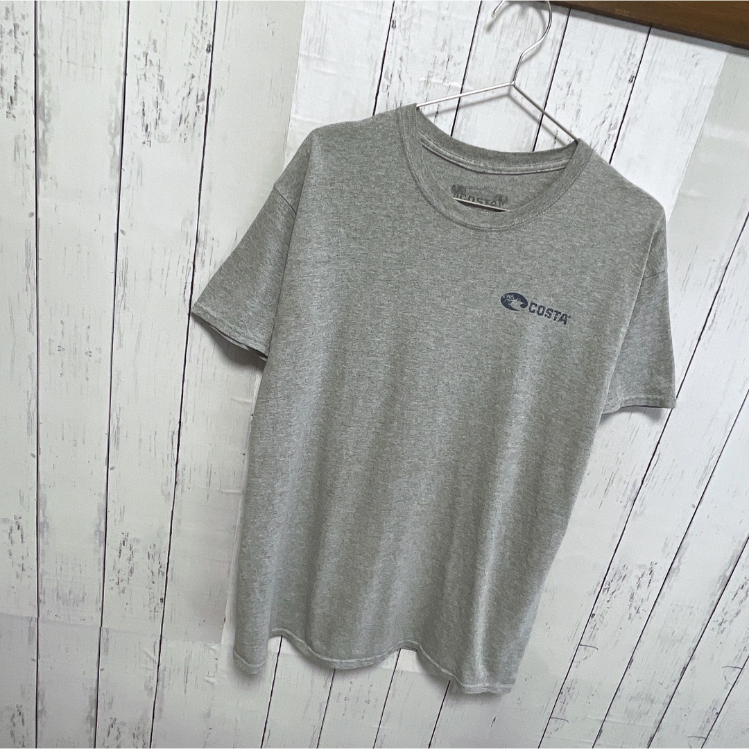 GILDAN(ギルタン)のUSA古着　Tシャツ　M　グレー　プリント　ロゴ　フィッシング　釣り　魚　カジキ メンズのトップス(Tシャツ/カットソー(半袖/袖なし))の商品写真