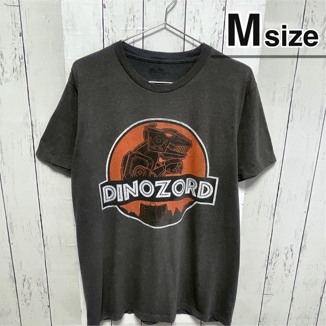 USA古着　Tシャツ　M　ダークグレー　プリント　ロボット　恐竜　クルーネック メンズのトップス(Tシャツ/カットソー(半袖/袖なし))の商品写真