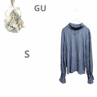 GU - 【ジーユー GU】長袖 シアーカットソー レース ハイネック 青 ブルーS