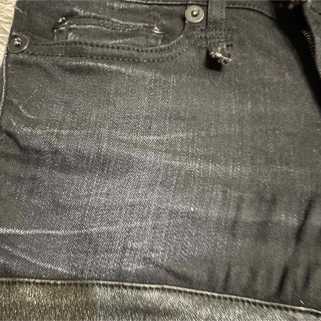 R13(アールサーティーン)のR13 Leather Chaps Jeans レザーとストレッチデニムスキニー レディースのパンツ(スキニーパンツ)の商品写真