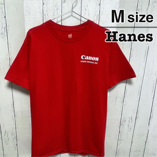 ヘインズ(Hanes)のHanes　CANON　Tシャツ　M　レッド　赤　プリント　企業ロゴ　USA古着(Tシャツ/カットソー(半袖/袖なし))
