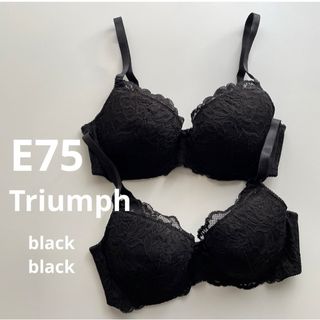 新品　トリンプ  E75 2枚セット　ブラック　4/5カップブラ　花柄レースブラ