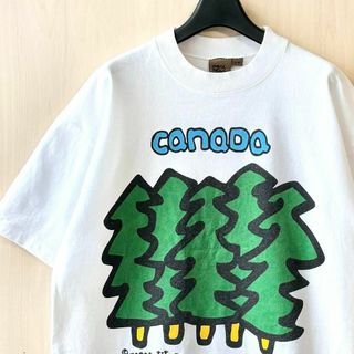 ヴィンテージ(VINTAGE)の90s カナダ製古着　ヴィンテージ　肉厚　グラフィック　Tシャツ　ツリー　樹木(Tシャツ/カットソー(半袖/袖なし))