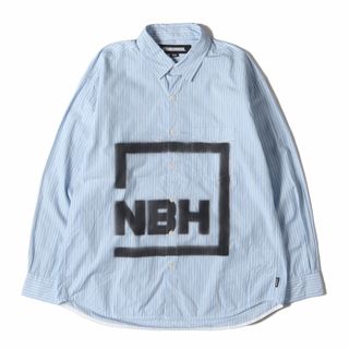 ネイバーフッド(NEIGHBORHOOD)の美品 NEIGHBORHOOD ネイバーフッド シャツ サイズ:M 22AW ステンシルプリント ストライプ 長袖シャツ NBHD SH LS.CO ブルー ホワイト トップス カジュアルシャツ【メンズ】【中古】(シャツ)