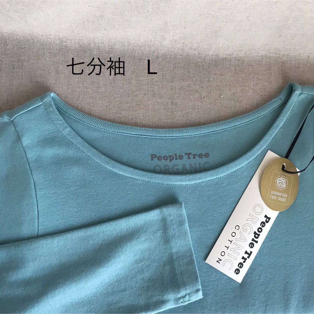 People Tree(ピープルツリー)のピープルツリー　フェアトレード　オーガニックコットン　七分袖　ブルー系　L レディースのトップス(Tシャツ(長袖/七分))の商品写真