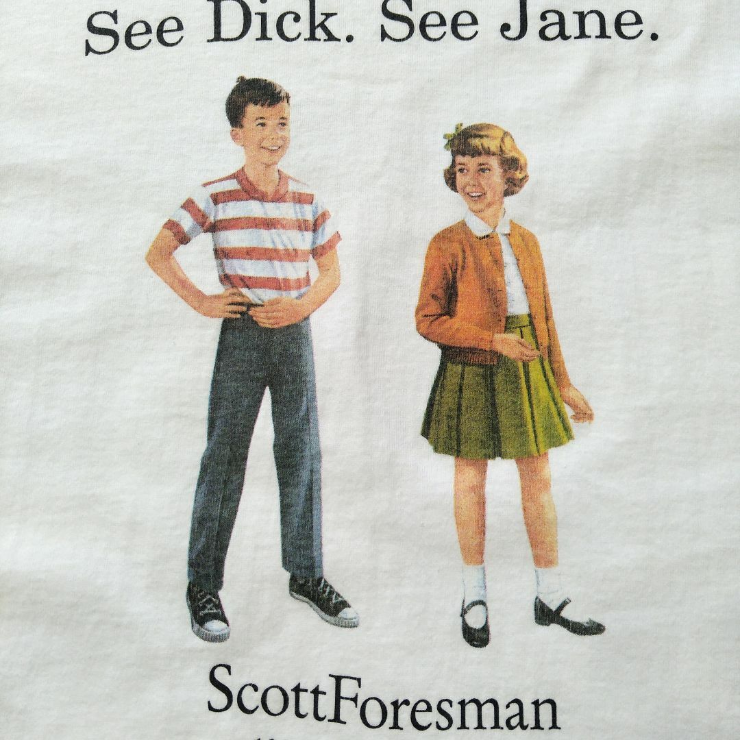 FRUIT OF THE LOOM(フルーツオブザルーム)の古着　90s　See Dick. See Jane.　Tシャツ　XL　白 * メンズのトップス(Tシャツ/カットソー(半袖/袖なし))の商品写真