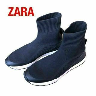 ザラ(ZARA)のZARAザラ　ハイカットニットスニーカー 　35　ブラック黒 ニットブーツ(スニーカー)