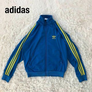 アディダス(adidas)のAdidasアディダス　トラックジャケット　水色黄色ライン古着M90s(ジャージ)