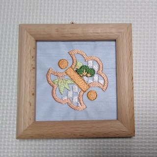 日本模様　日本刺繍　水色　和風小物　ミニ額(インテリア雑貨)