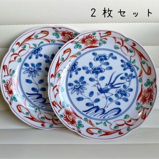 たち吉 - たち吉　赤絵花鳥　中皿　２枚セット　染付　輪花皿　和食器　色絵　古伊万里　和食器