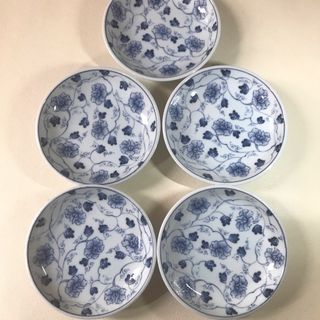 【未使用品】有田焼  高峰窯 花唐草 小皿 ブルー 12cm 5枚セット(食器)