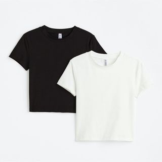 エイチアンドエム(H&M)のH&M クロップドTシャツ 2枚セット 白黒(Tシャツ(半袖/袖なし))