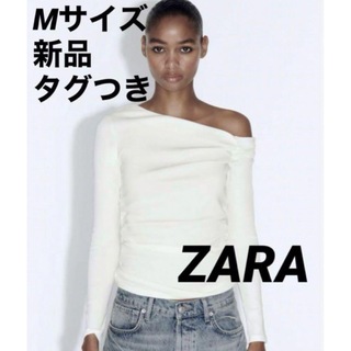 ザラ(ZARA)の【完売品】ZARAギャザーTシャツ⭐︎オフホワイトM(Tシャツ/カットソー(七分/長袖))