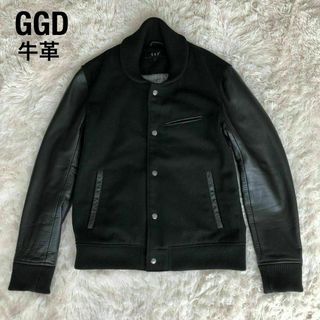 ジージーディー(GGD)のGGDウール×レザースタジャン　牛革　ブラック黒　サイズ２(スタジャン)