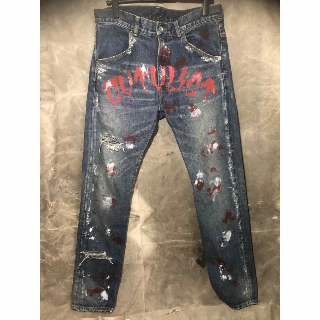 cvtvlist distressed denim cross paint メンズのパンツ(デニム/ジーンズ)の商品写真