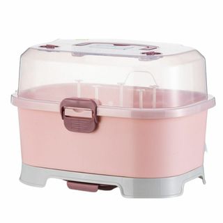 【色: ピンク】Asdays 哺乳瓶ラック 収納ボックス 乾燥ラック ほこり防止(その他)