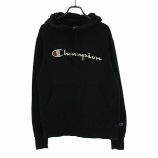 チャンピオン(Champion)のチャンピオン ロゴプリント 長袖 スウェットパーカー _ ブラック Champion プルオーバー トレーナー レディース 古着 【240407】(パーカー)