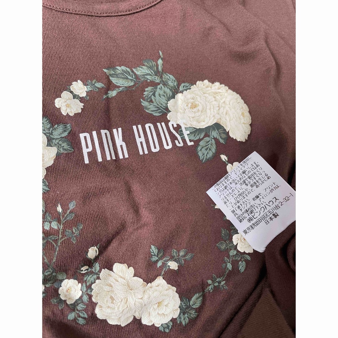 PINK HOUSE(ピンクハウス)の☆値下げ　美品　ピンクハウス  薔薇柄　Tシャツ　茶系　日本製 レディースのトップス(Tシャツ(半袖/袖なし))の商品写真
