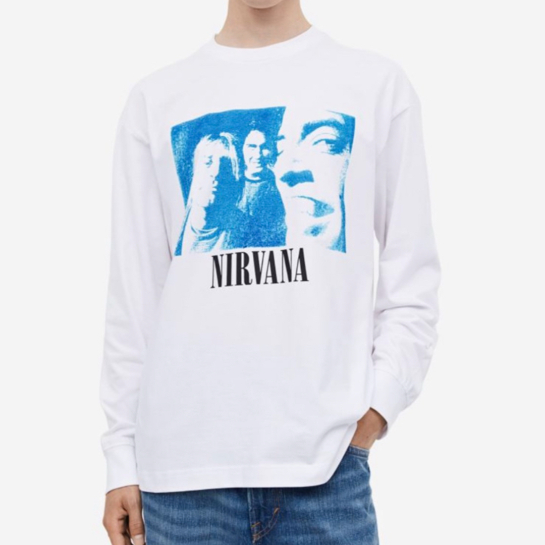 H&M(エイチアンドエム)の新品 H&M NIRVANA 長袖Tee 白XL ニルヴァナ エイチアンドエム メンズのトップス(Tシャツ/カットソー(七分/長袖))の商品写真