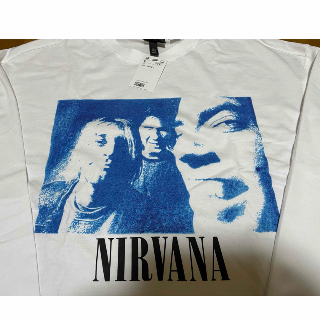 H&M(エイチアンドエム)の新品 H&M NIRVANA 長袖Tee 白XL ニルヴァナ エイチアンドエム メンズのトップス(Tシャツ/カットソー(七分/長袖))の商品写真