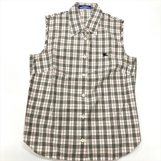 バーバリーブルーレーベル(BURBERRY BLUE LABEL)のバーバリーブルーレーベル BURBERRY BLUE LABEL ノースリーブ チェック ブラウス コットン ベージュ 38 レディース【中古】(シャツ/ブラウス(半袖/袖なし))