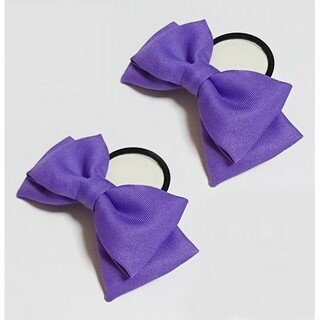 紫色リボン ヘアゴム 2個 髪飾り コスプレ衣装小物 パープル ハンドメイド :(ヘアゴム/シュシュ)