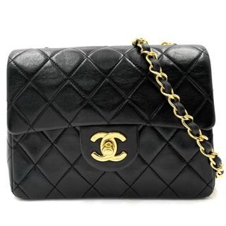 シャネル(CHANEL)のCHANEL シャネル ショルダーバッグ ミニマトラッセ チェーンショルダー ターンロック 肩掛け 斜め掛け Mini Matelasse ヴィンテージ ココマーク ココ かばん 鞄 ラムスキン    ブラック 黒 ゴールド金具 レディース【中古品】(ショルダーバッグ)