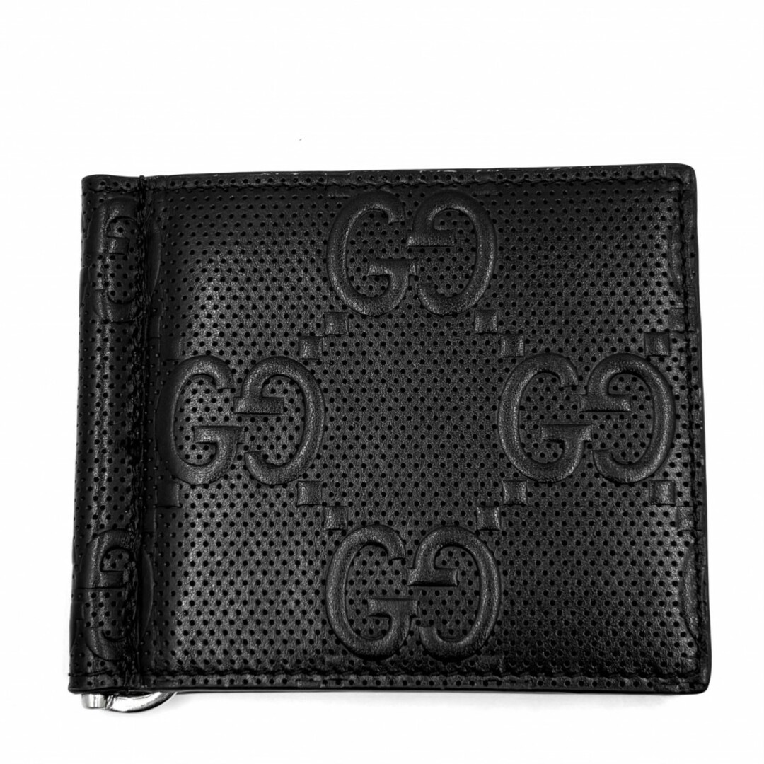 Gucci(グッチ)のGUCCI グッチ カードケース GGエンボス ダブルG マネークリップ ダブルG 676656 レザー    ブラック 黒 シルバー金具 メンズ 美品【中古品】 レディースのファッション小物(パスケース/IDカードホルダー)の商品写真