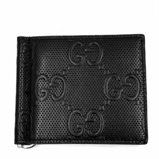 Gucci - 【在庫一掃】GUCCI グッチ カードケース GGエンボス ダブルG マネークリップ ダブルG 676656 レザー    ブラック 黒 シルバー金具 メンズ 美品【中古品】