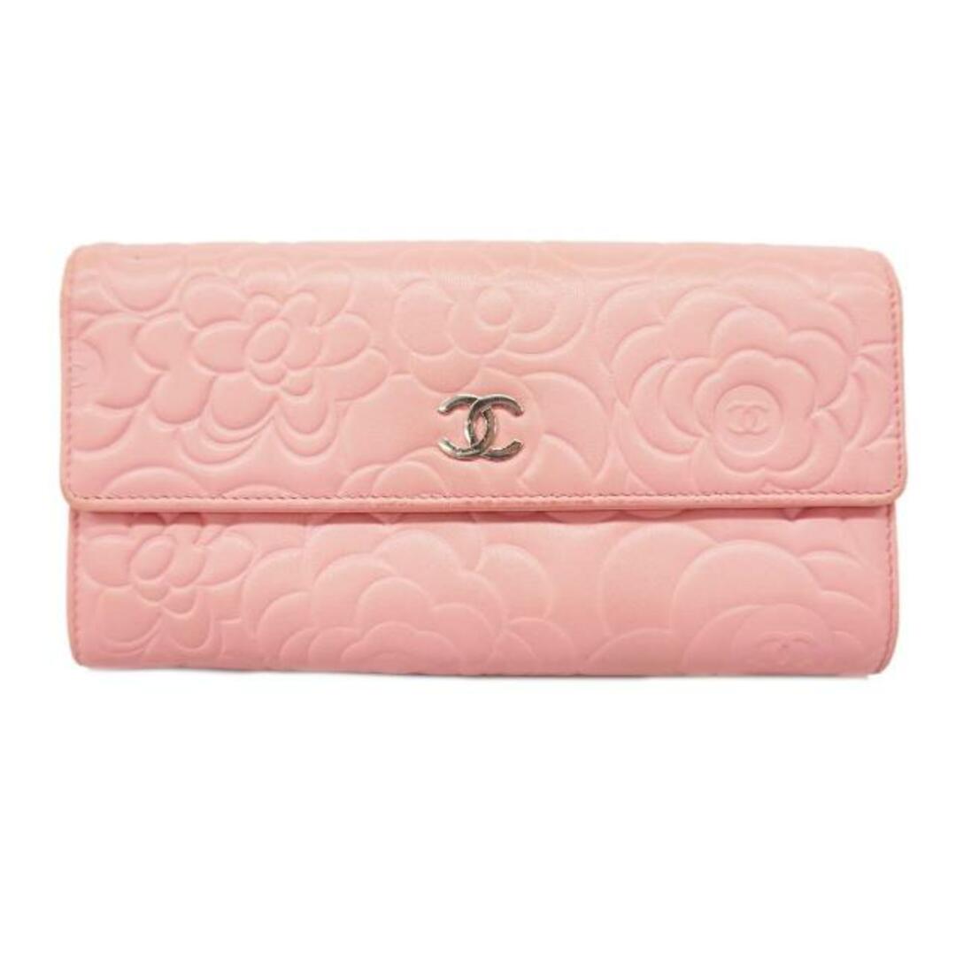 CHANEL(シャネル)の【4ha0505】シャネル 長財布/カメリア/ラムスキン/ピンク/シルバー金具 【中古】 レディース レディースのファッション小物(財布)の商品写真