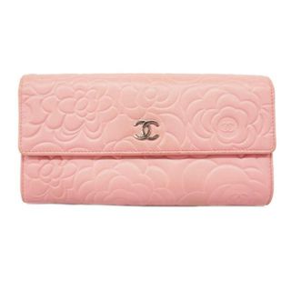 シャネル(CHANEL)の【4ha0505】シャネル 長財布/カメリア/ラムスキン/ピンク/シルバー金具 【中古】 レディース(財布)