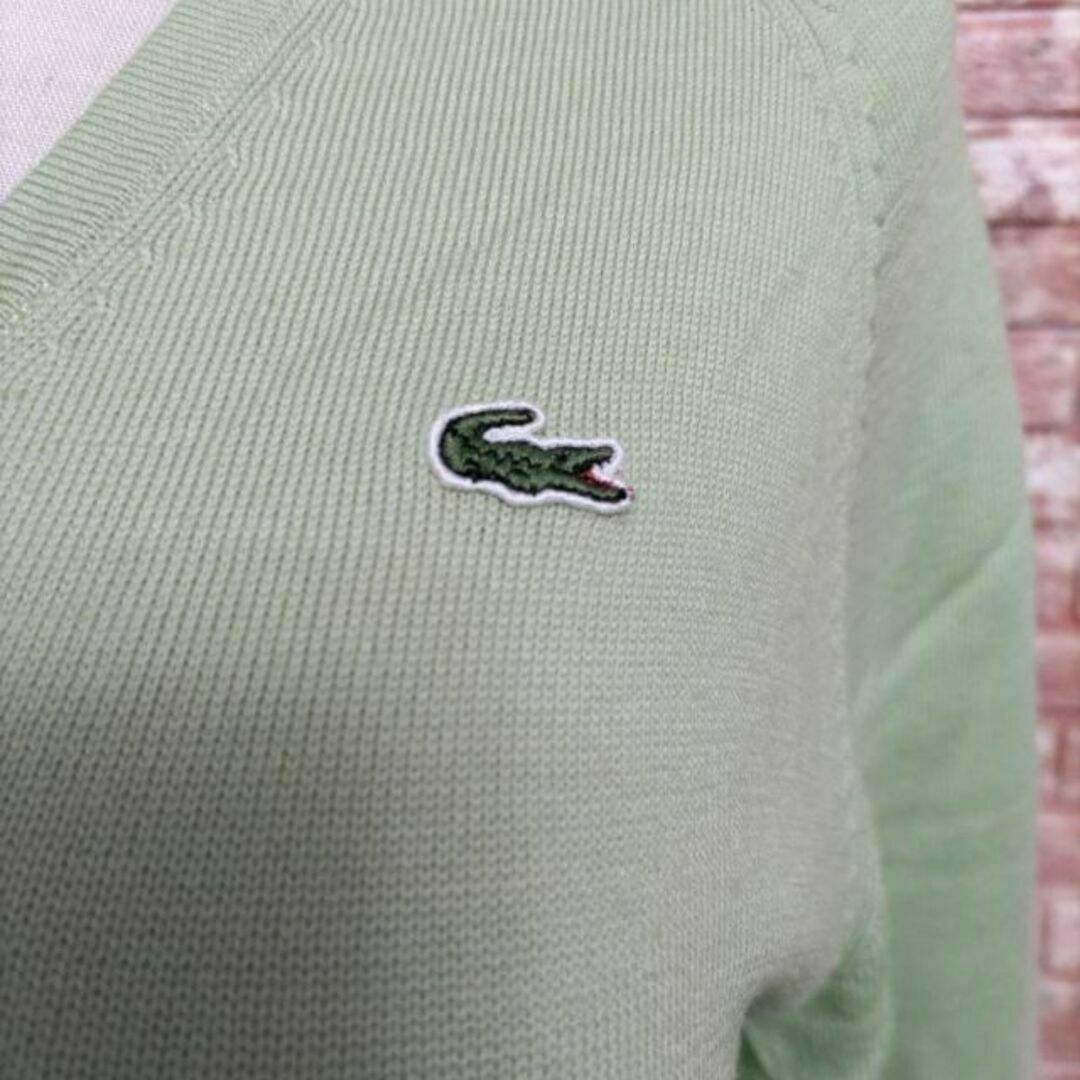 LACOSTE(ラコステ)のLACOSTE ラコステ ウール100％ Vネックセーター わかば色 42 レディースのトップス(ニット/セーター)の商品写真