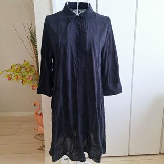 ◆美品◆noa-ge◆ノアジェ◆グレー◆ドット◆ロングブラウス◆八分袖◆M◆(シャツ/ブラウス(長袖/七分))