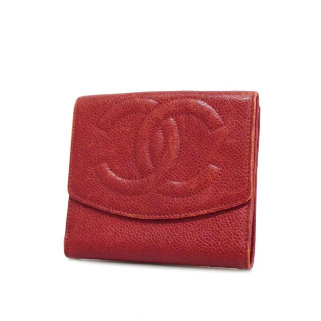 CHANEL(シャネル)の【4ha0850-r】シャネル 三つ折り財布/キャビアスキン/レッド/ゴールド金具 【中古】 レディース レディースのファッション小物(財布)の商品写真