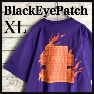 9156【希少XLサイズ】ブラックアイパッチ☆ファイヤーパターンtシャツ　美品(Tシャツ/カットソー(半袖/袖なし))