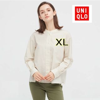 ユニクロ(UNIQLO)のユニクロ　コットンストライプスタンドカラーシャツ（長袖）XL(シャツ/ブラウス(長袖/七分))