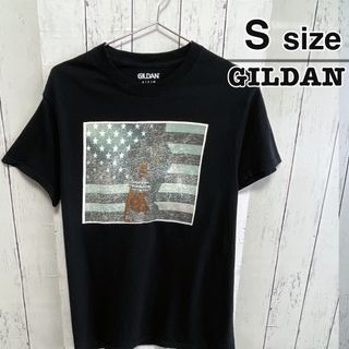 ギルタン(GILDAN)のUSA古着　GILDAN　Tシャツ　S　ブラック　黒　プリント　ロゴ　アメリカ(Tシャツ/カットソー(半袖/袖なし))